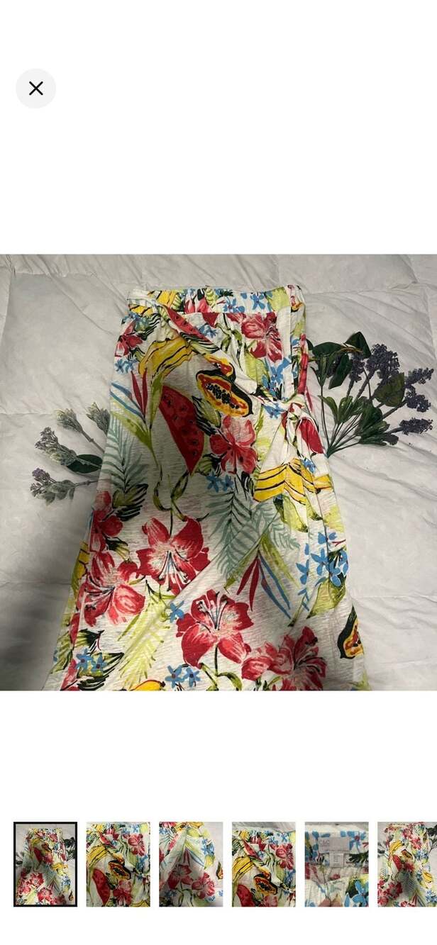 C&C California Tropical Fruit Floral Linen Blend Wrap Skirt Size M